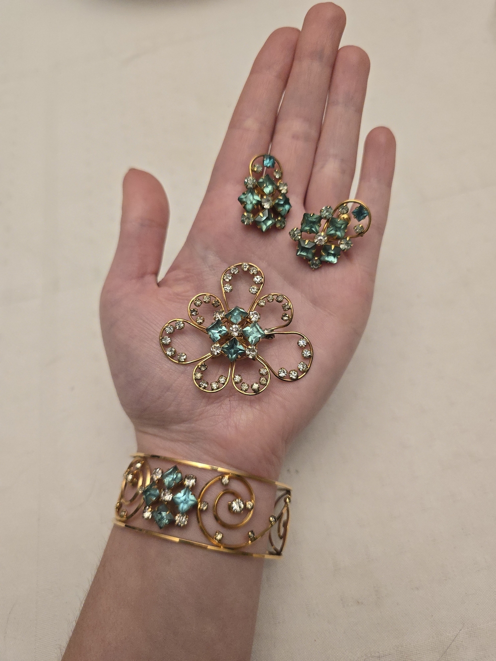 Vintage Harper Gold-Plated Jewelry Set - Brooch, Earrings, and Cuff Bracelet